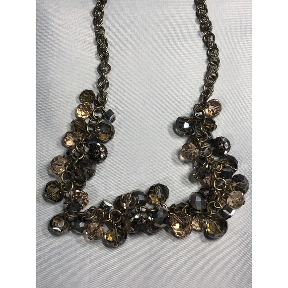 LOFT Jewelry - Signed LOFT Smoky Iridescent Necklace 18" Beaded Brass Silver Chain Faceted